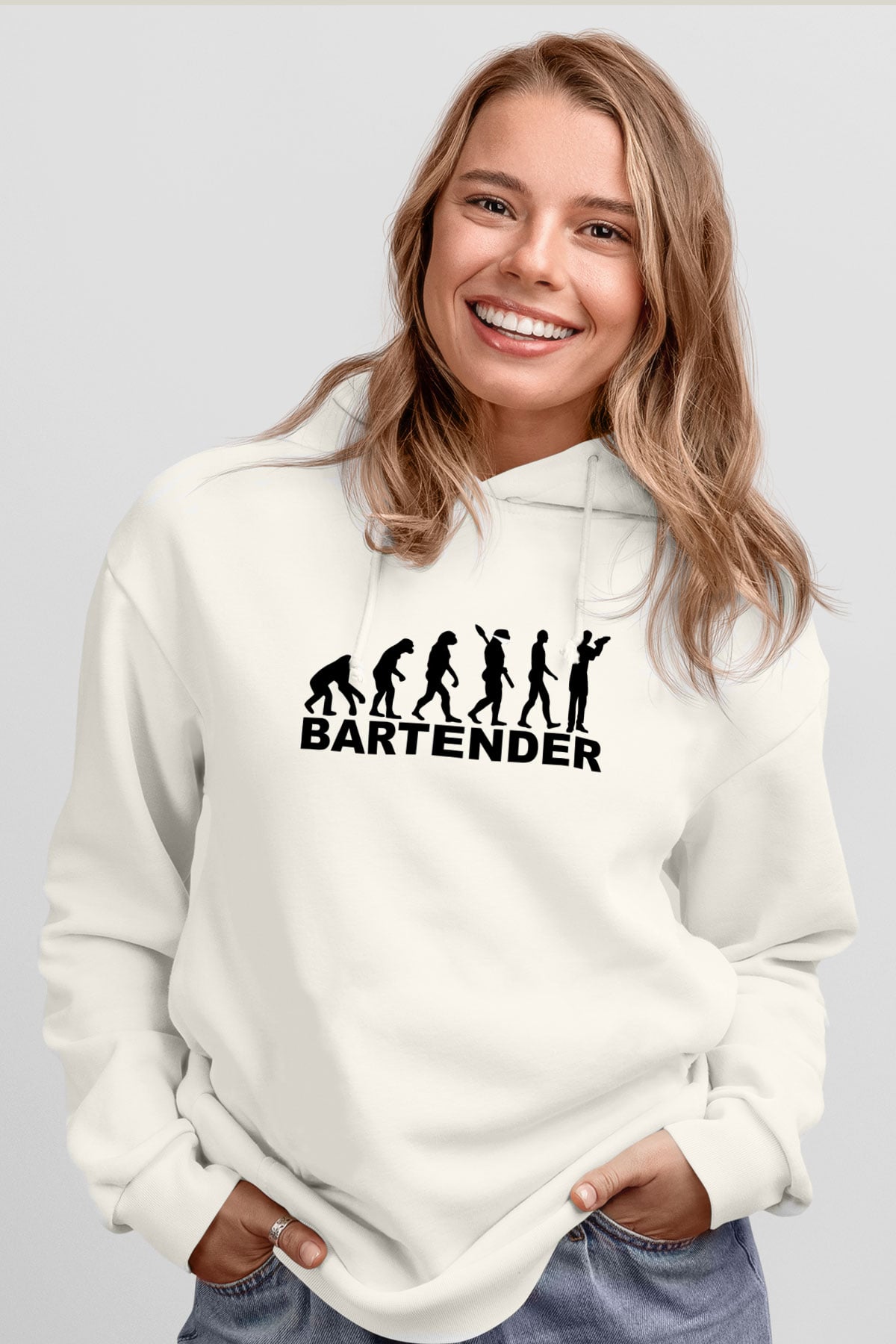 Barmen Beyaz Unisex Kapüşonlu Sweatshirt