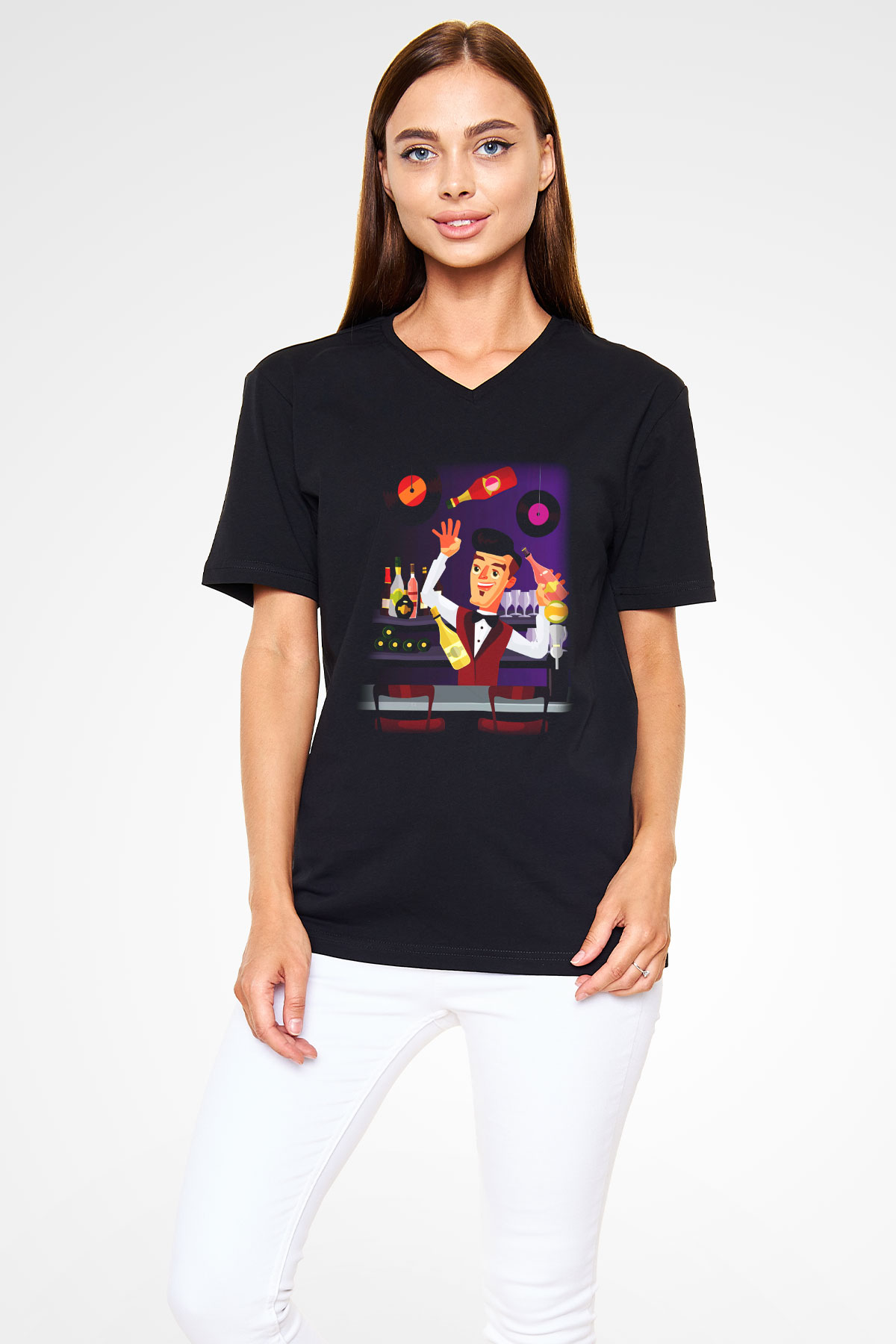 Barmen Siyah Unisex V Yaka Tişört T-Shirt