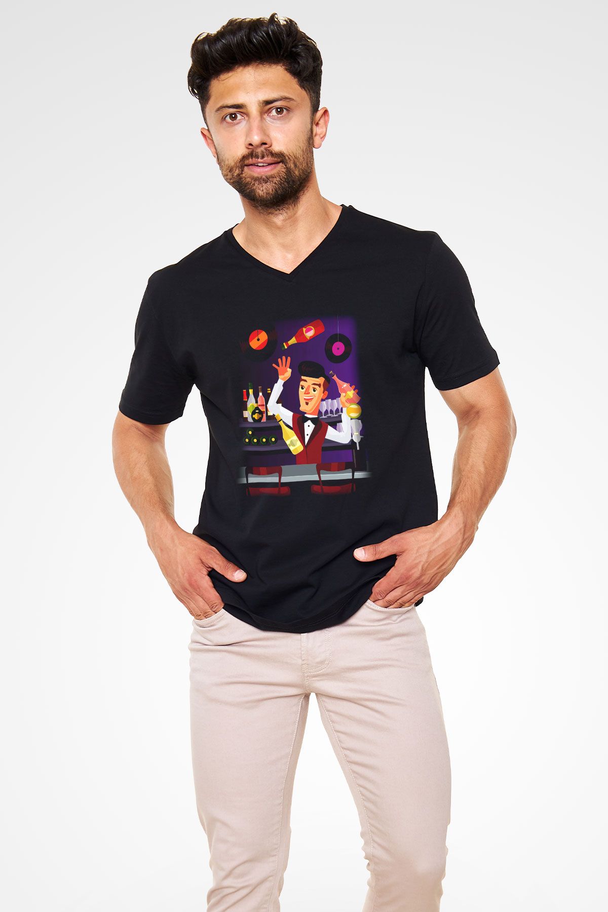 Barmen Siyah Unisex V Yaka Tişört T-Shirt
