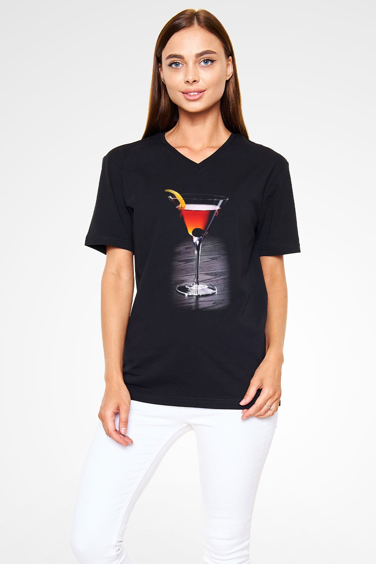 Barmen Siyah Unisex V Yaka Tişört T-Shirt