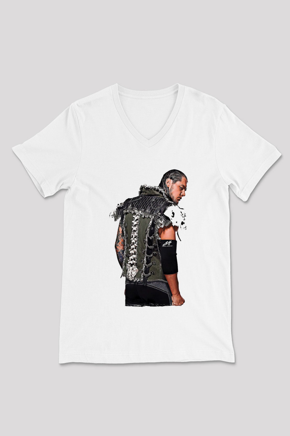 Baron Corbin Baskılı Beyaz Unisex V Yaka Tişört - Tshirt