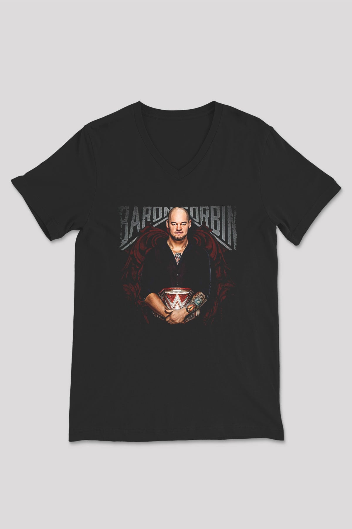 Baron Corbin Baskılı Unisex Siyah V Yaka Tişört - Tshirt