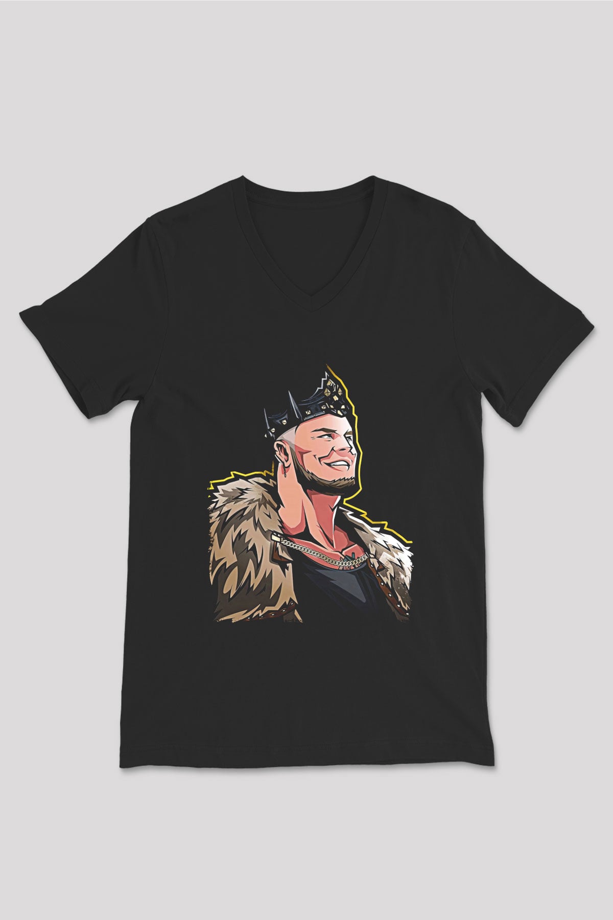 Baron Corbin Baskılı Unisex Siyah V Yaka Tişört - Tshirt