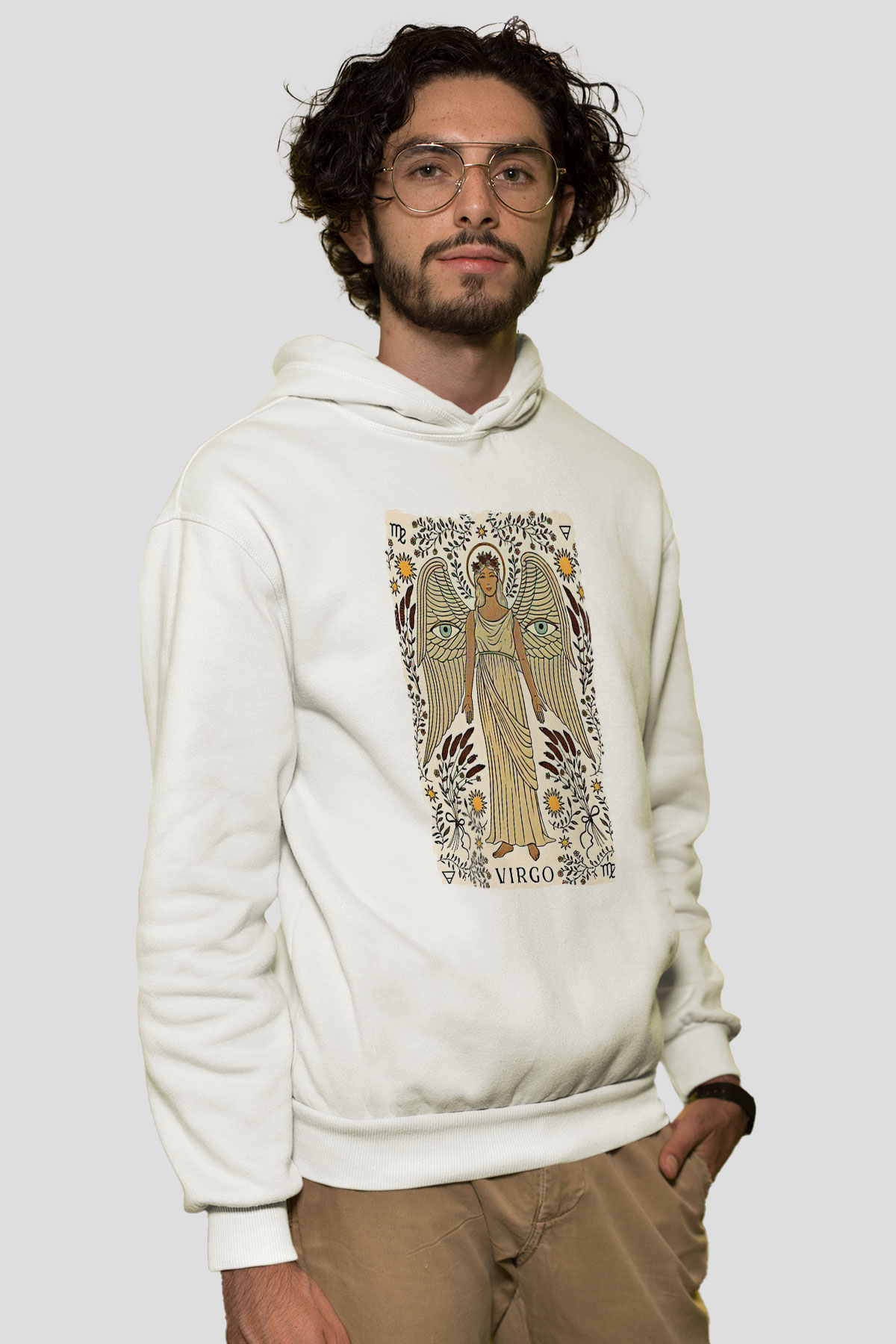Başak Burcu Baskılı Beyaz Unisex Hoodie