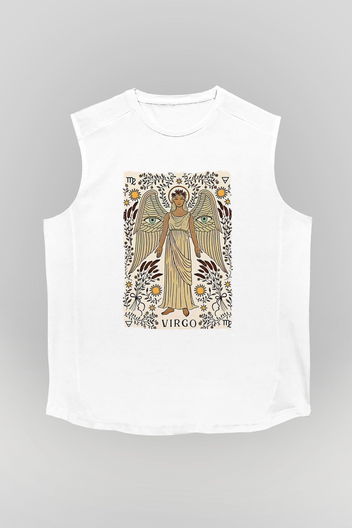 Başak Burcu Baskılı Beyaz Unisex Kolsuz Tişört - Tshirt