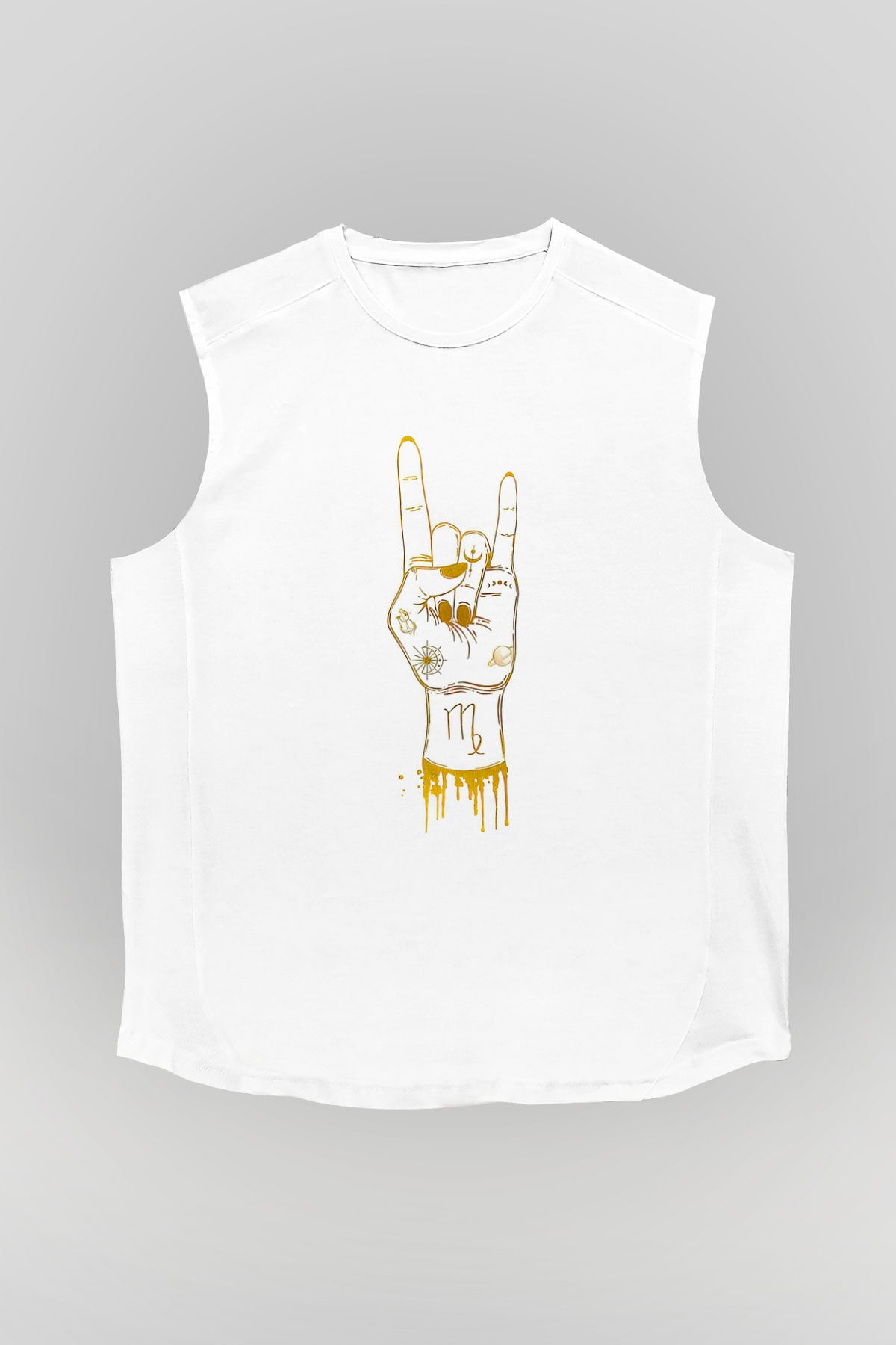 Başak Burcu Baskılı Beyaz Unisex Kolsuz Tişört - Tshirt
