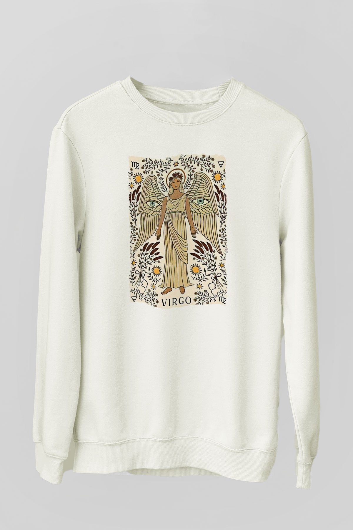 Başak Burcu Baskılı Beyaz Unisex Sweatshirt