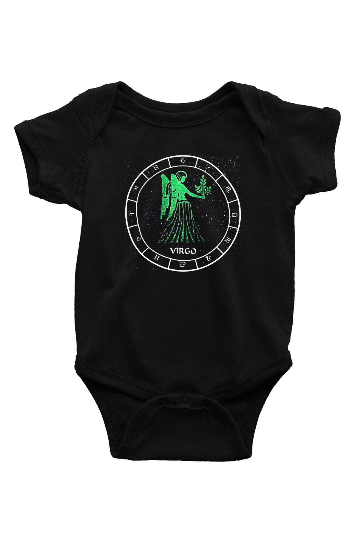 Başak Burcu Baskılı Unisex Siyah Bebek Body - Zıbın