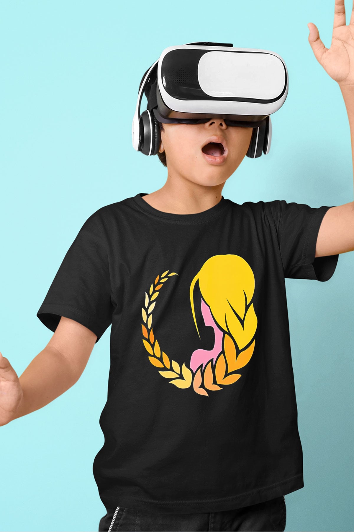 Başak Burcu Baskılı Unisex Siyah Çocuk Tişört - Tshirt