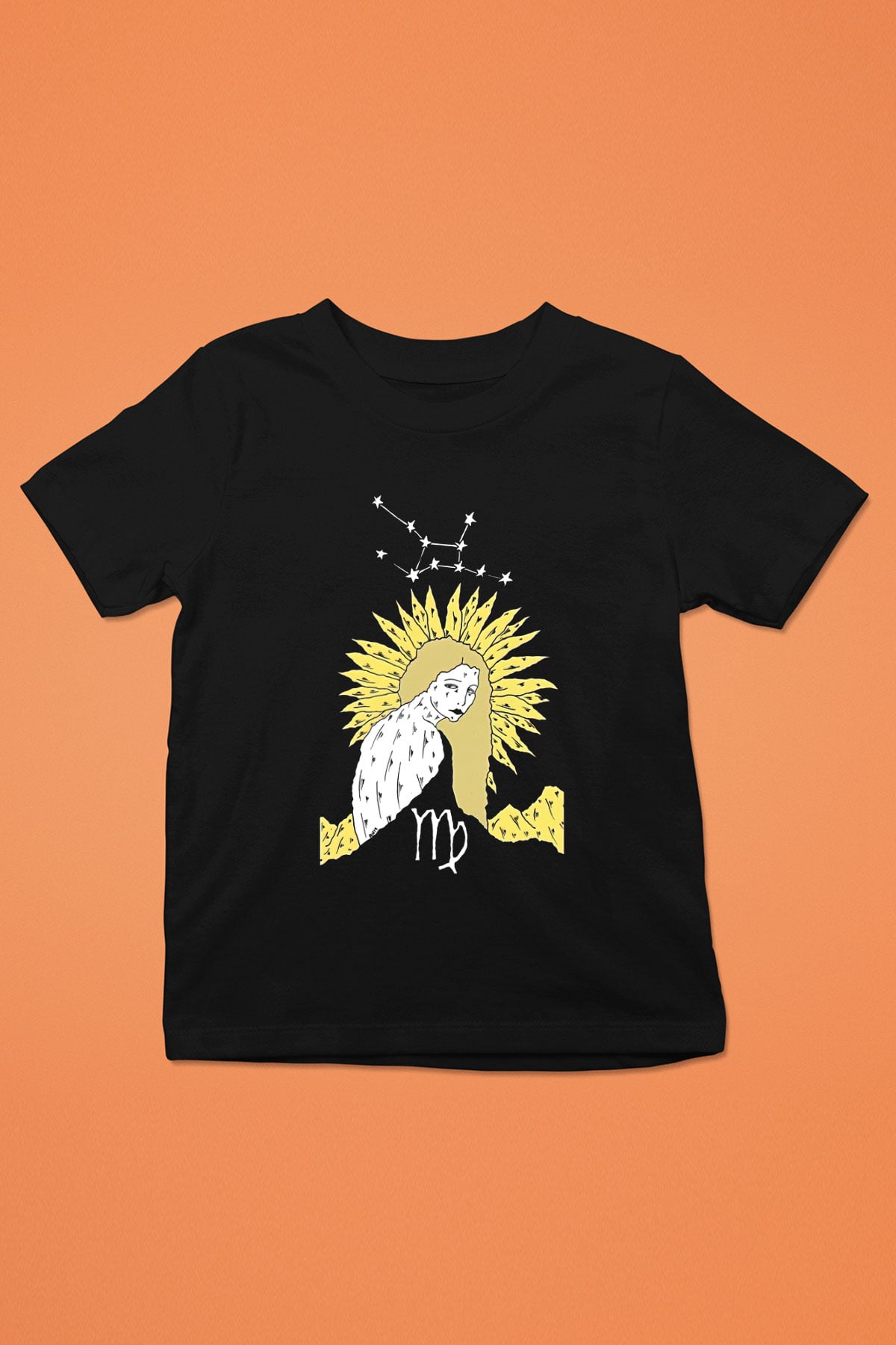 Başak Burcu Baskılı Unisex Siyah Çocuk Tişört - Tshirt