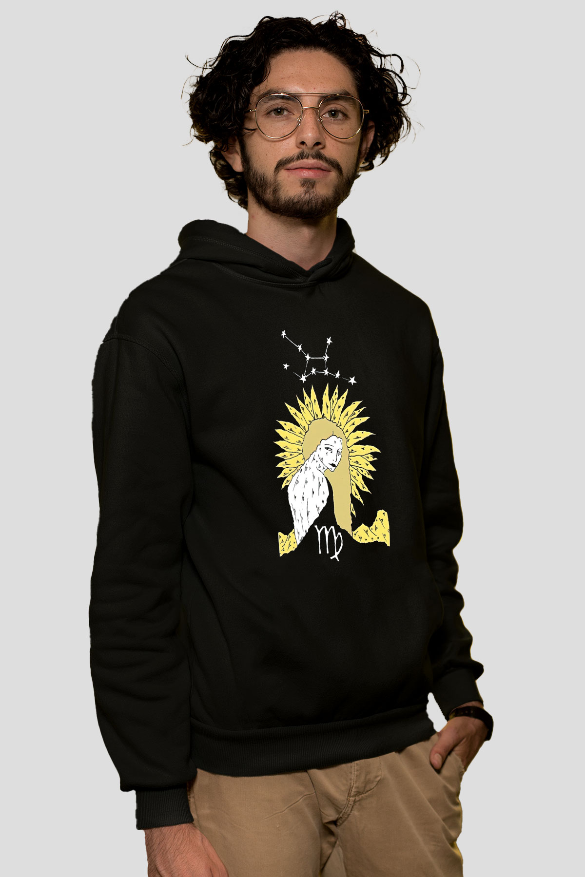 Başak Burcu Baskılı Unisex Siyah Hoodie