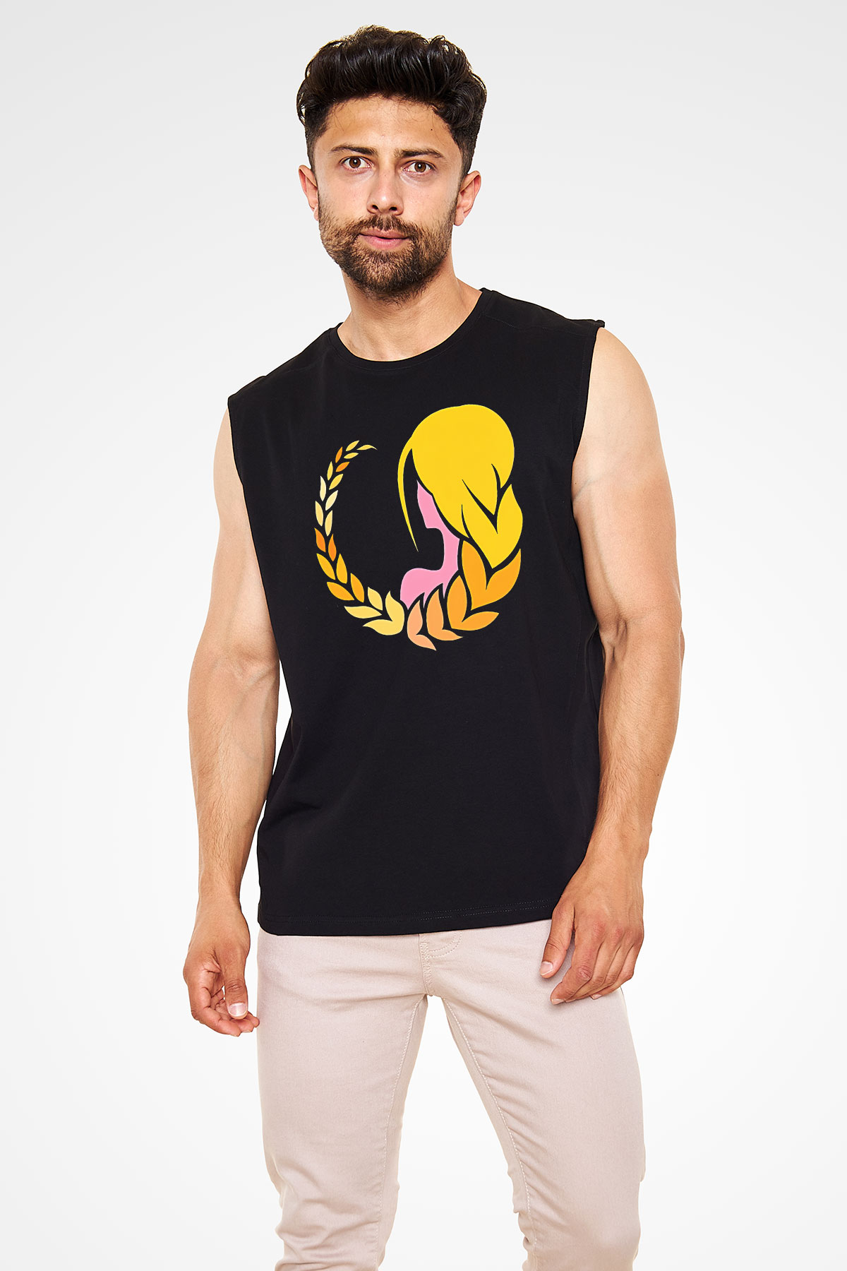 Başak Burcu Baskılı Unisex Siyah Kolsuz Tişört - Tshirt