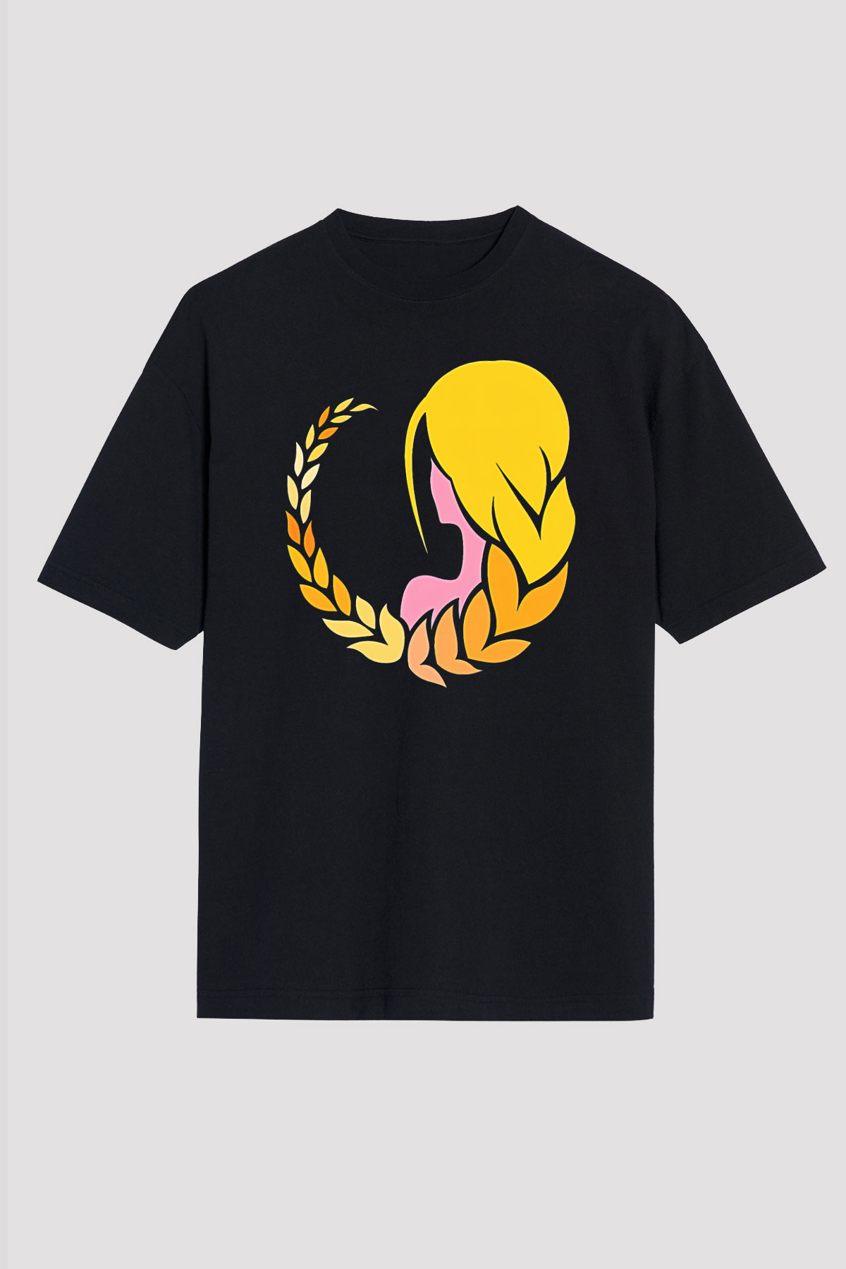 Başak Burcu Baskılı Unisex Siyah Oversize Tişört - Tshirt