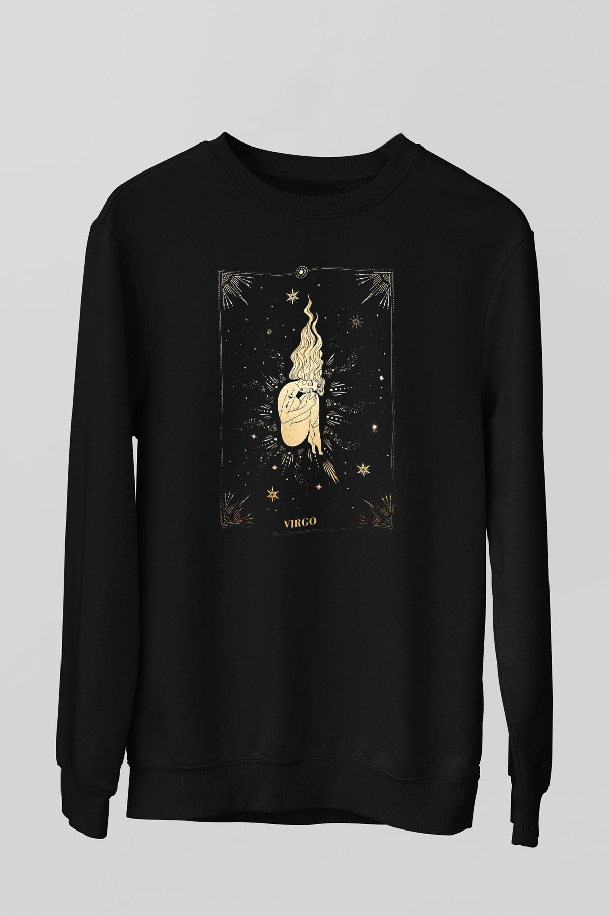 Başak Burcu Baskılı Unisex Siyah Sweatshirt