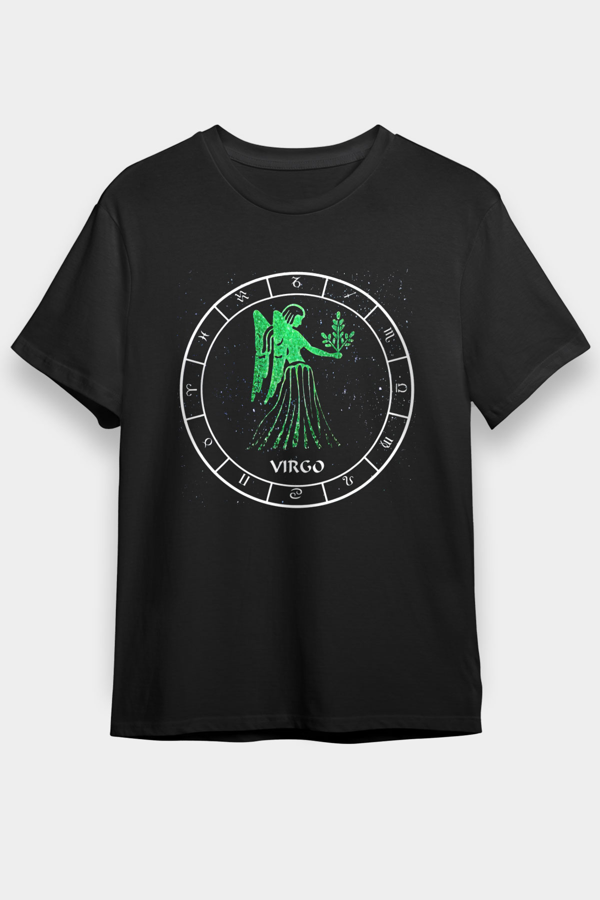 Başak Burcu Baskılı Unisex Siyah Tişört - Tshirt