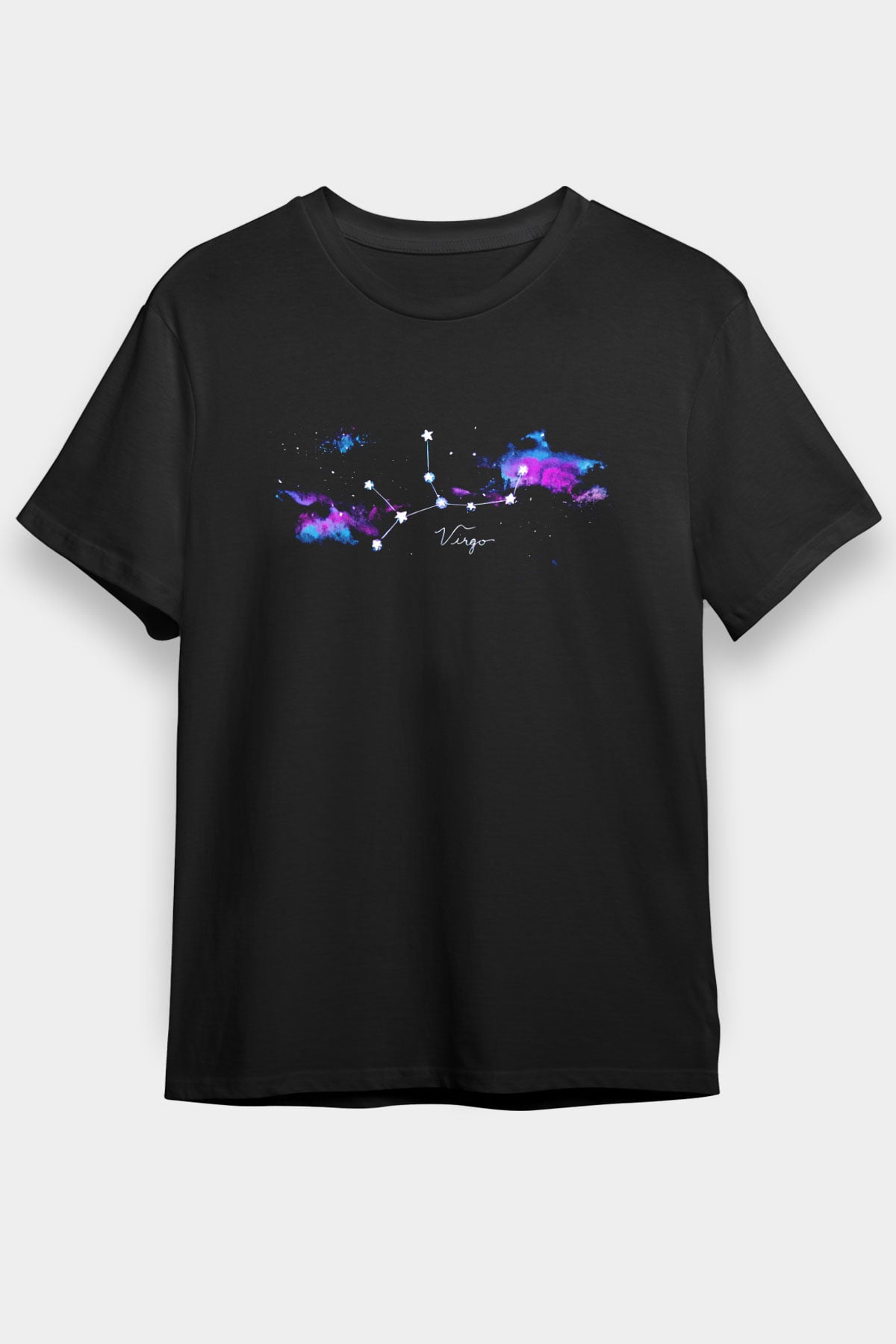 Başak Burcu Baskılı Unisex Siyah Tişört - Tshirt