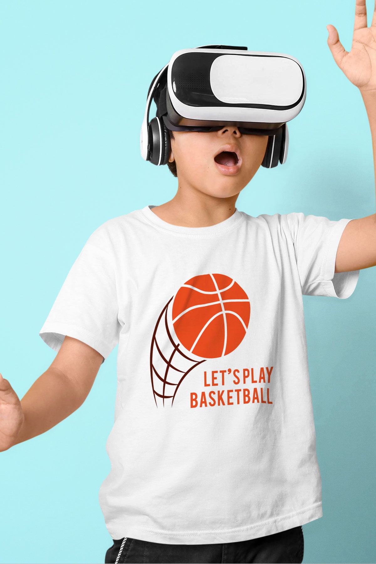 Basketbol Baskılı Beyaz Unisex Çocuk Tişört