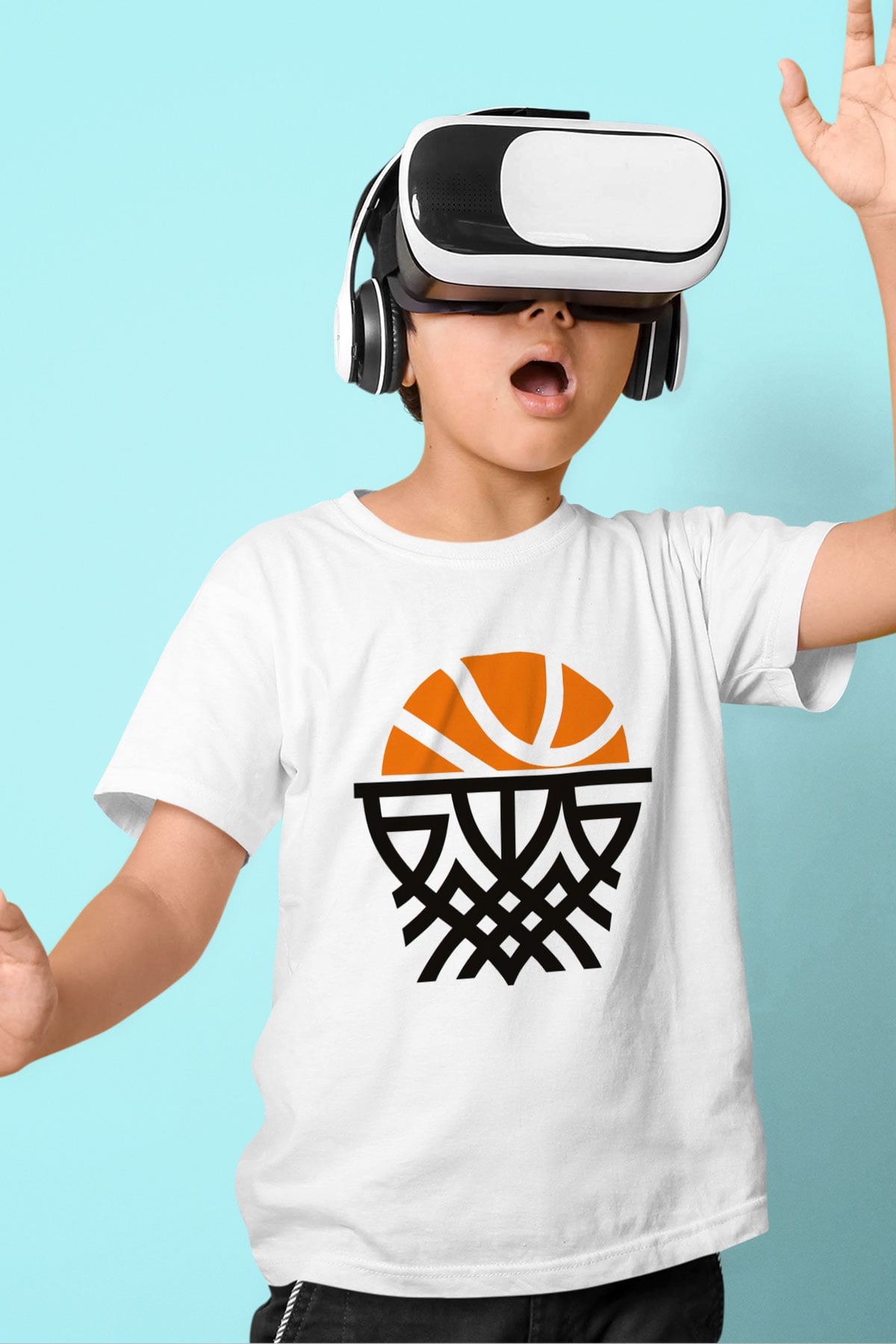 Basketbol Baskılı Beyaz Unisex Çocuk Tişört
