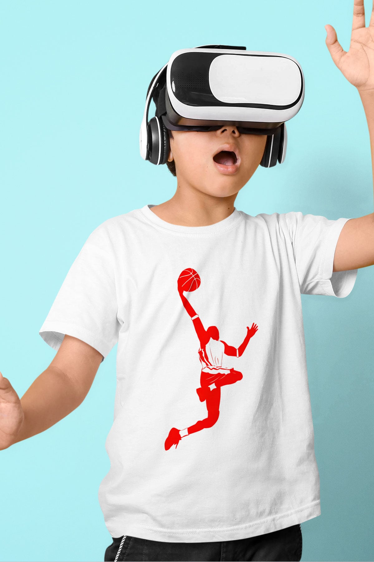 Basketbol Baskılı Beyaz Unisex Çocuk Tişört