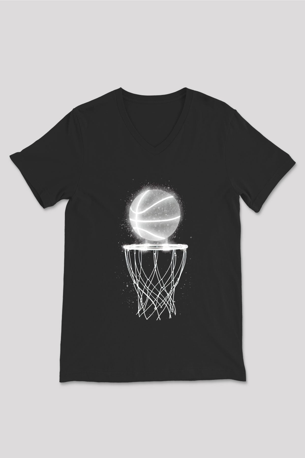 Basketbol Baskılı Unisex Siyah  V Yaka Tişört