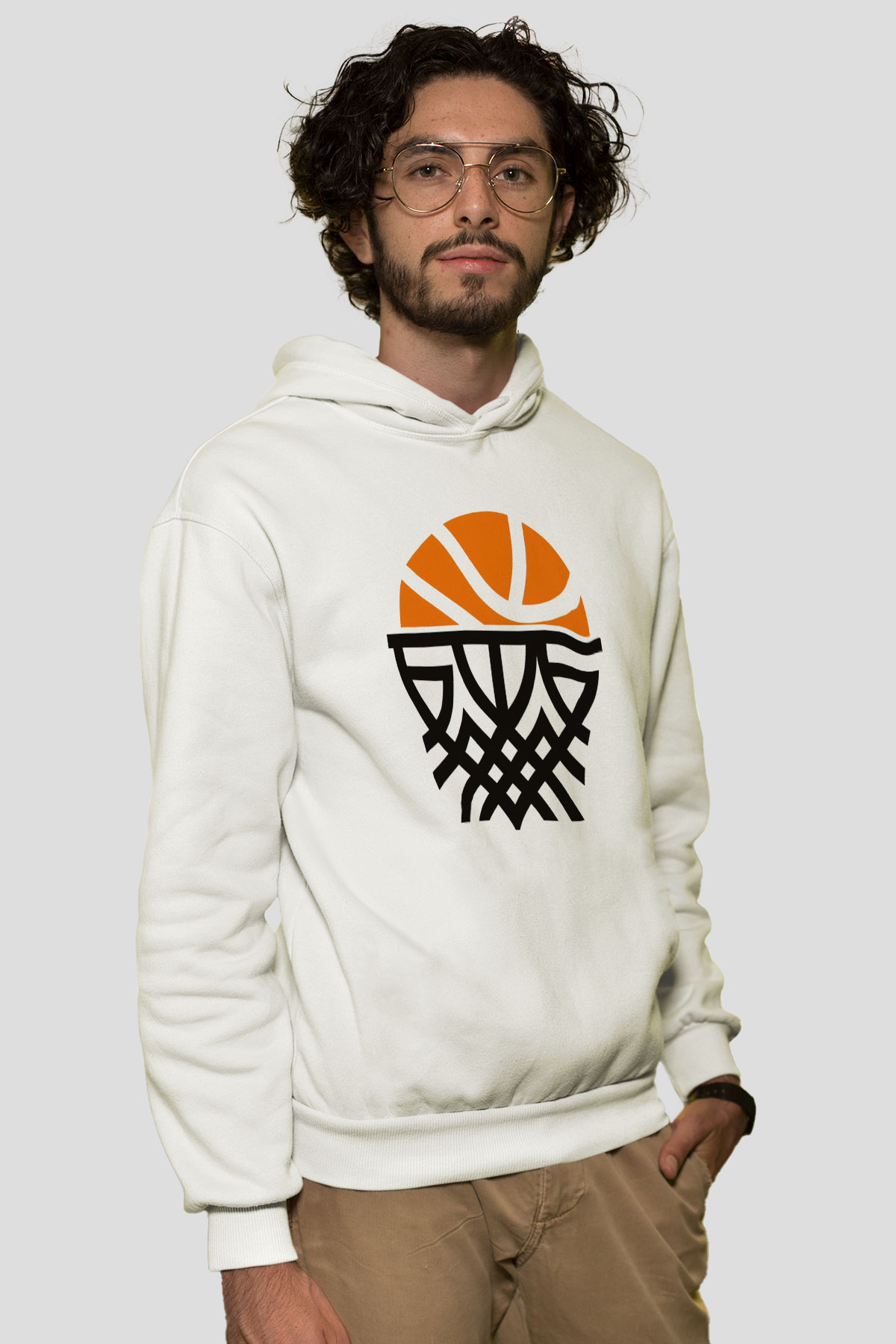 Basketbol Beyaz Unisex Hoodie