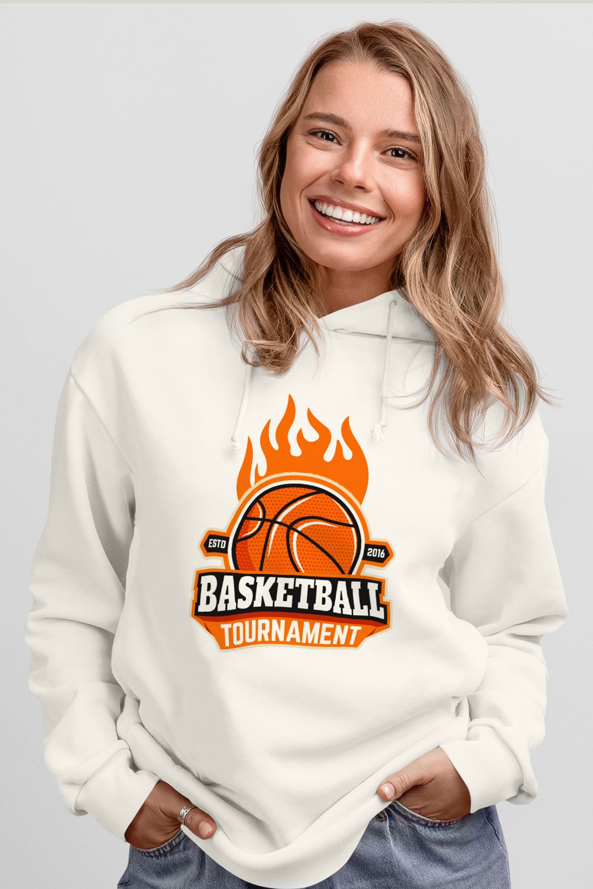 Basketbol Beyaz Unisex Hoodie