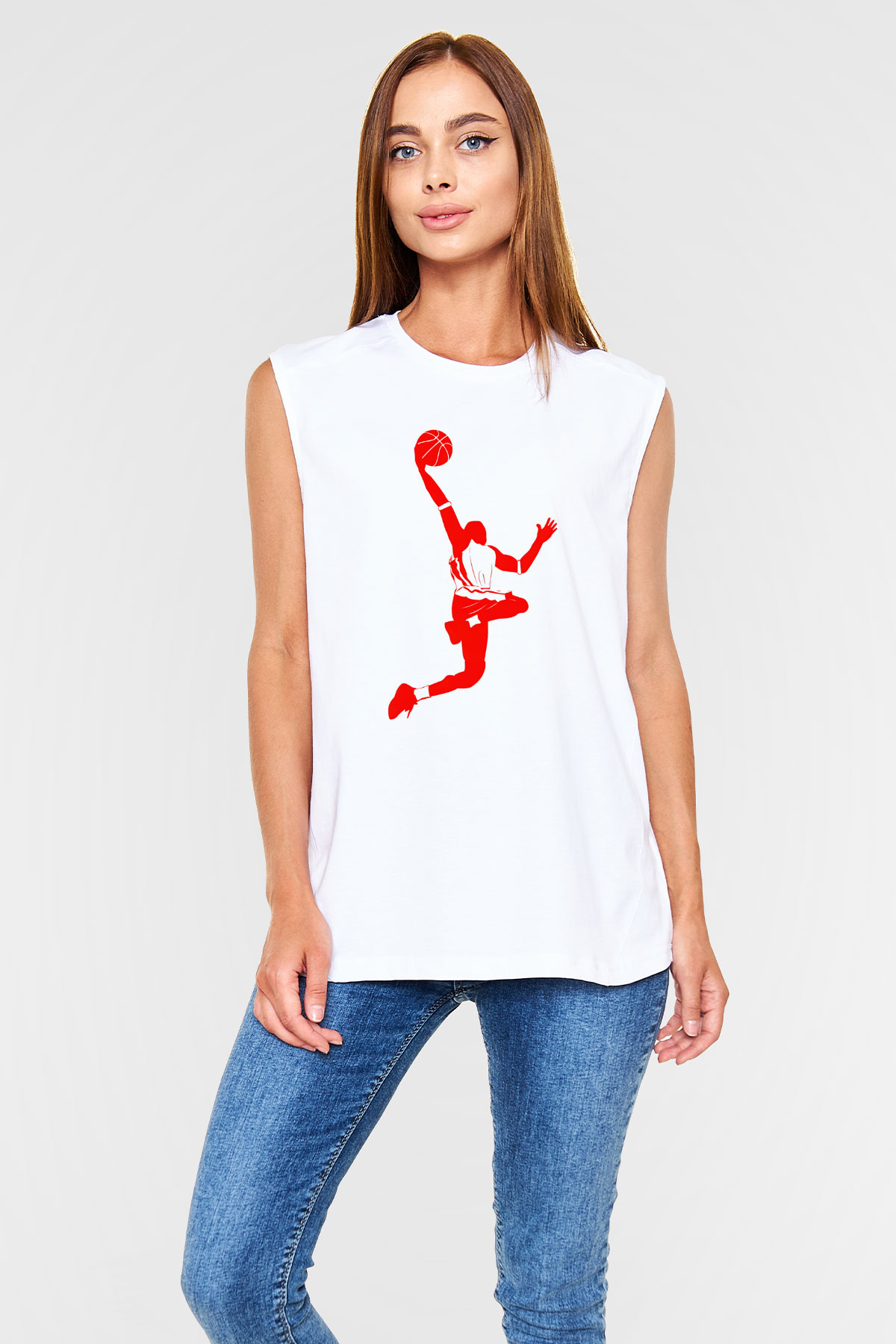 Basketbol Beyaz Unisex Kolsuz Tişört