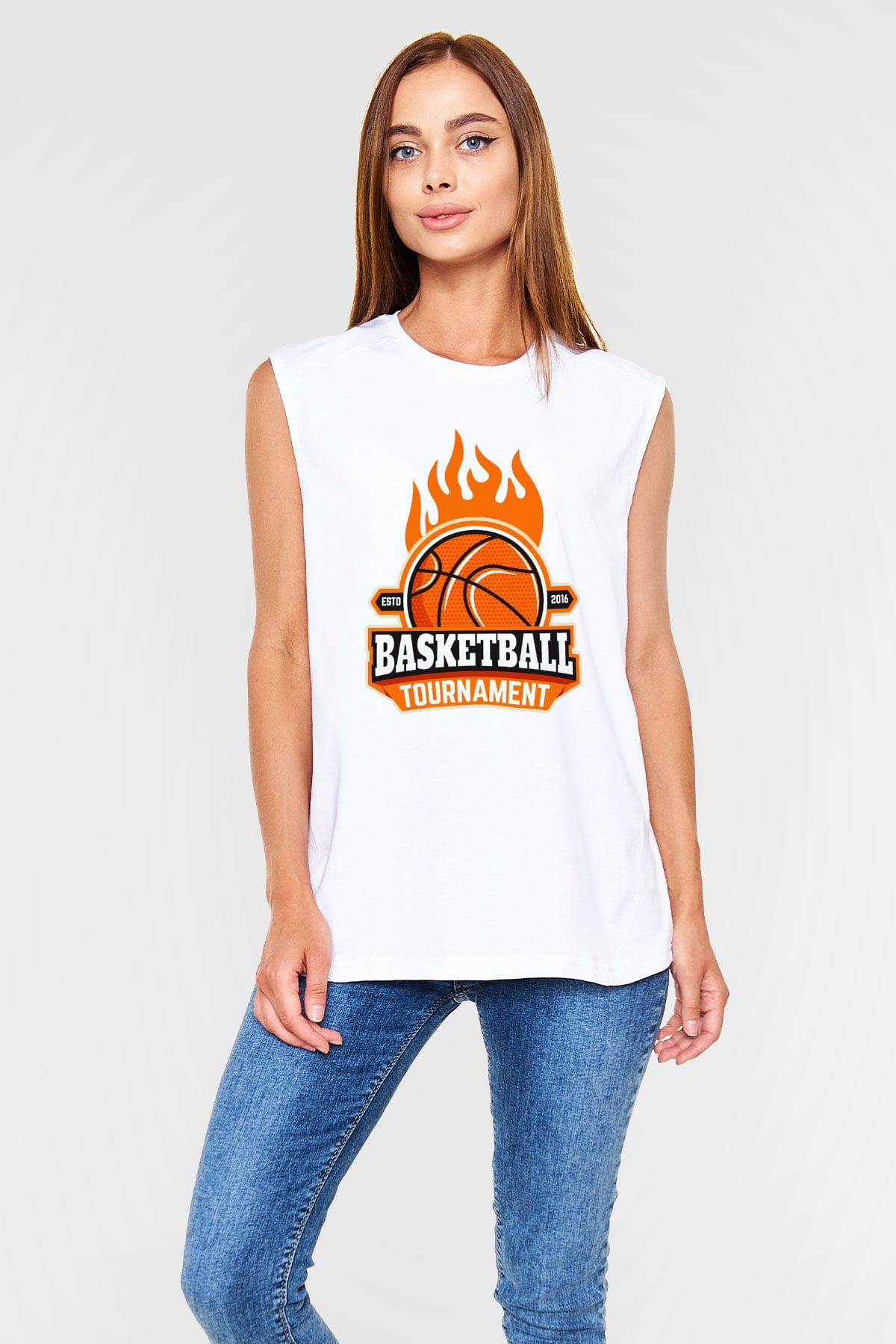 Basketbol Beyaz Unisex Kolsuz Tişört