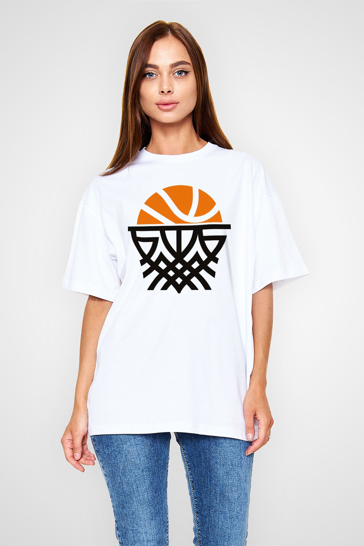 Basketbol Beyaz Unisex Oversize Tişört T-Shirt