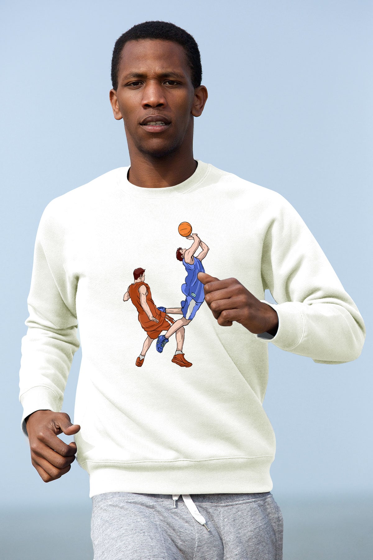 Basketbol Beyaz Unisex Sweatshirt