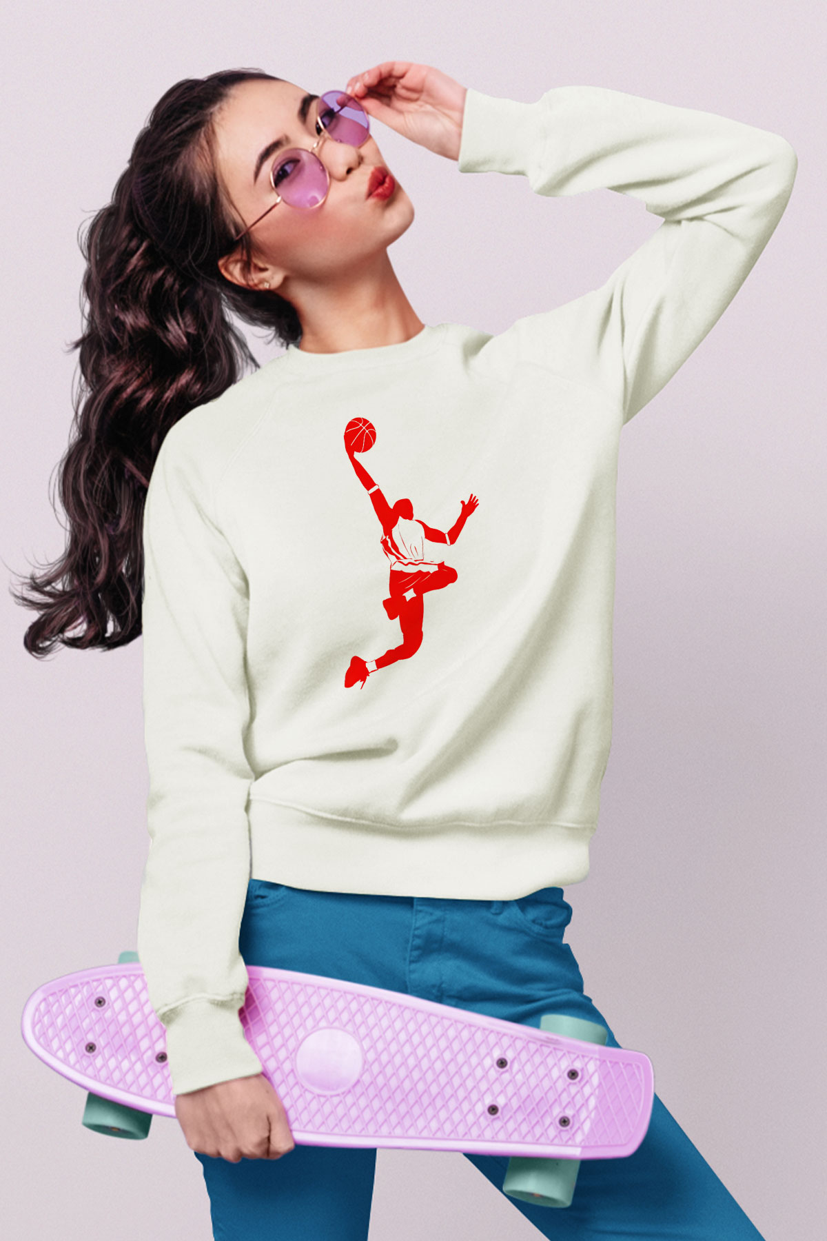 Basketbol Beyaz Unisex Sweatshirt