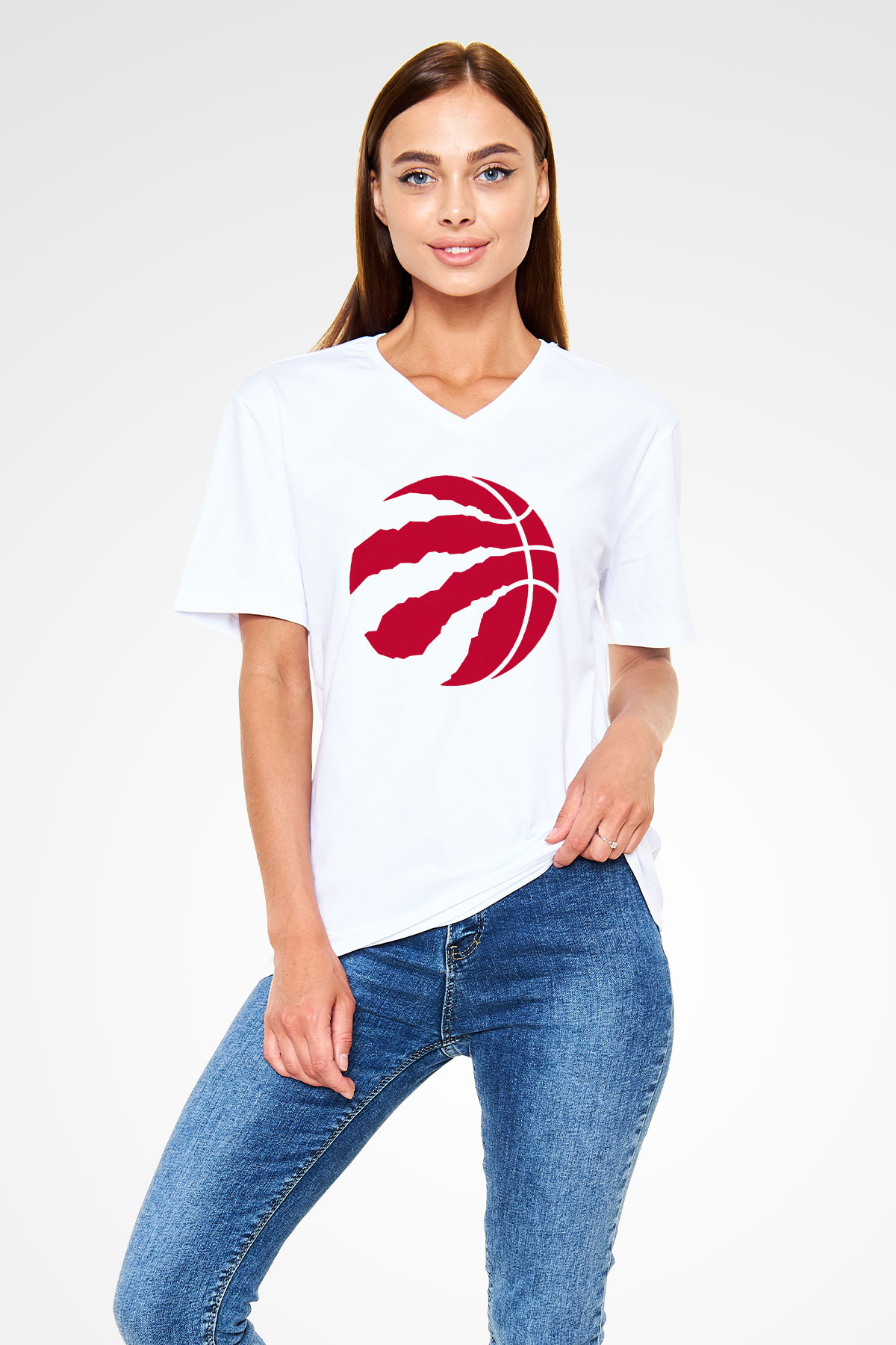 Basketbol Beyaz Unisex V Yaka Tişört