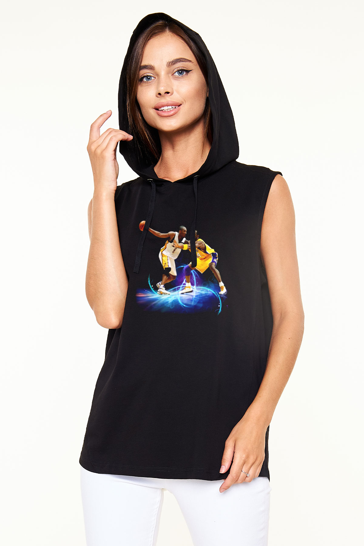 Basketbol Siyah Unisex Kapüşonlu Kolsuz Tişört
