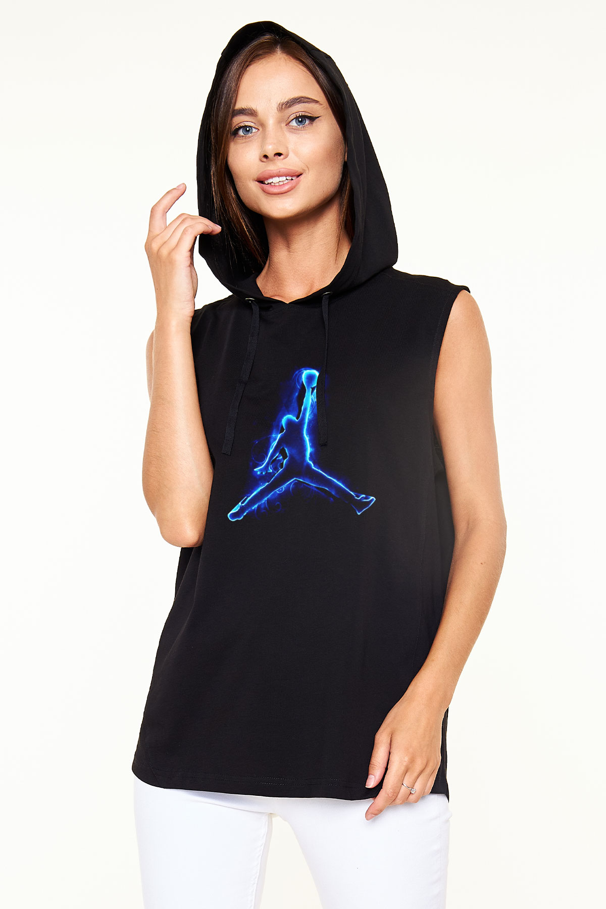 Basketbol Siyah Unisex Kapüşonlu Kolsuz Tişört