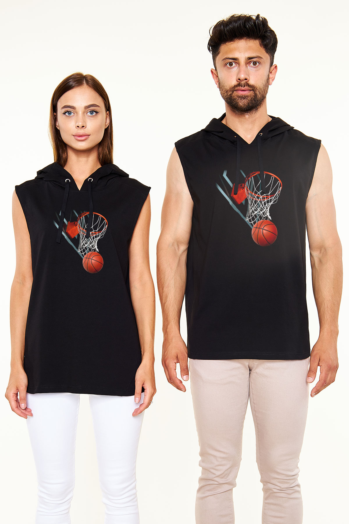 Basketbol Siyah Unisex Kapüşonlu Kolsuz Tişört