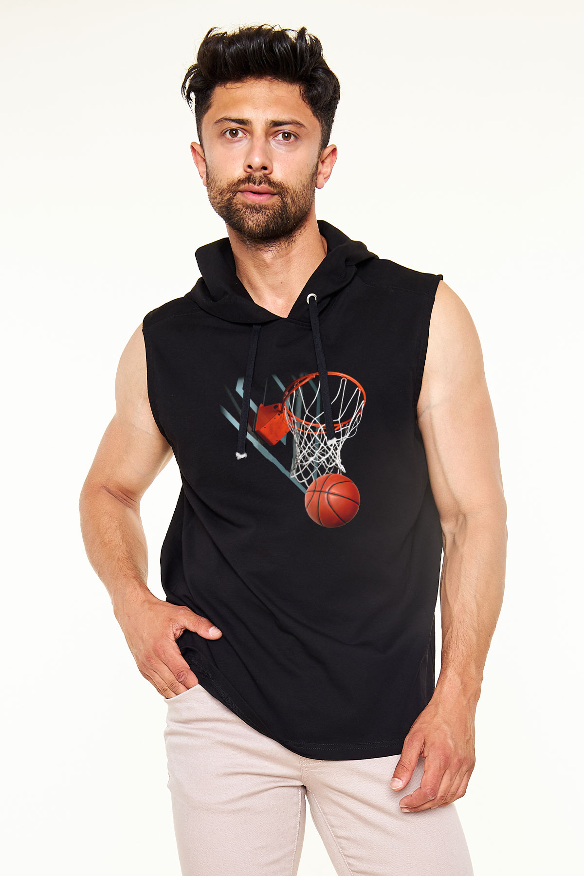 Basketbol Siyah Unisex Kapüşonlu Kolsuz Tişört