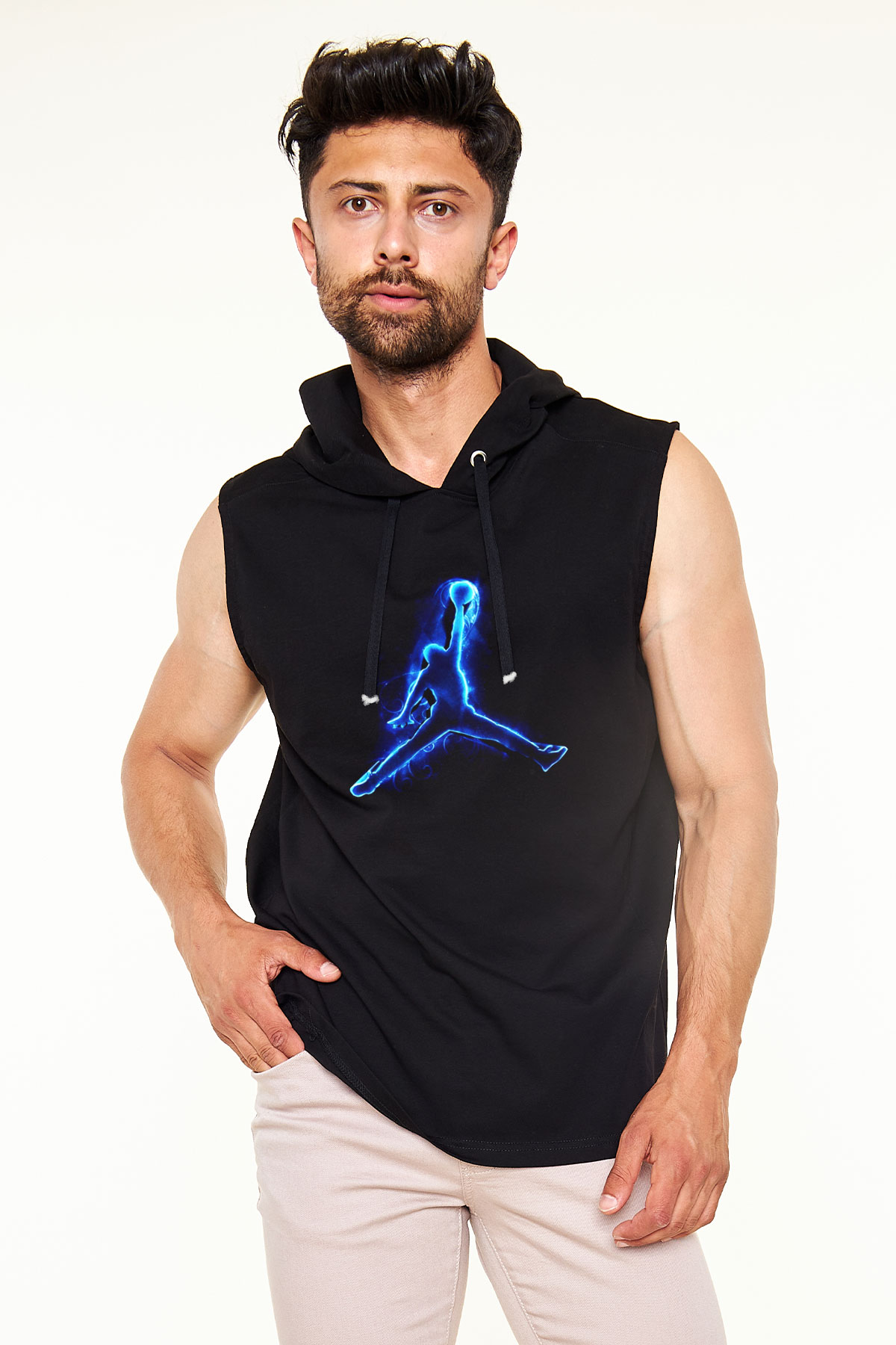 Basketbol Siyah Unisex Kapüşonlu Kolsuz Tişört