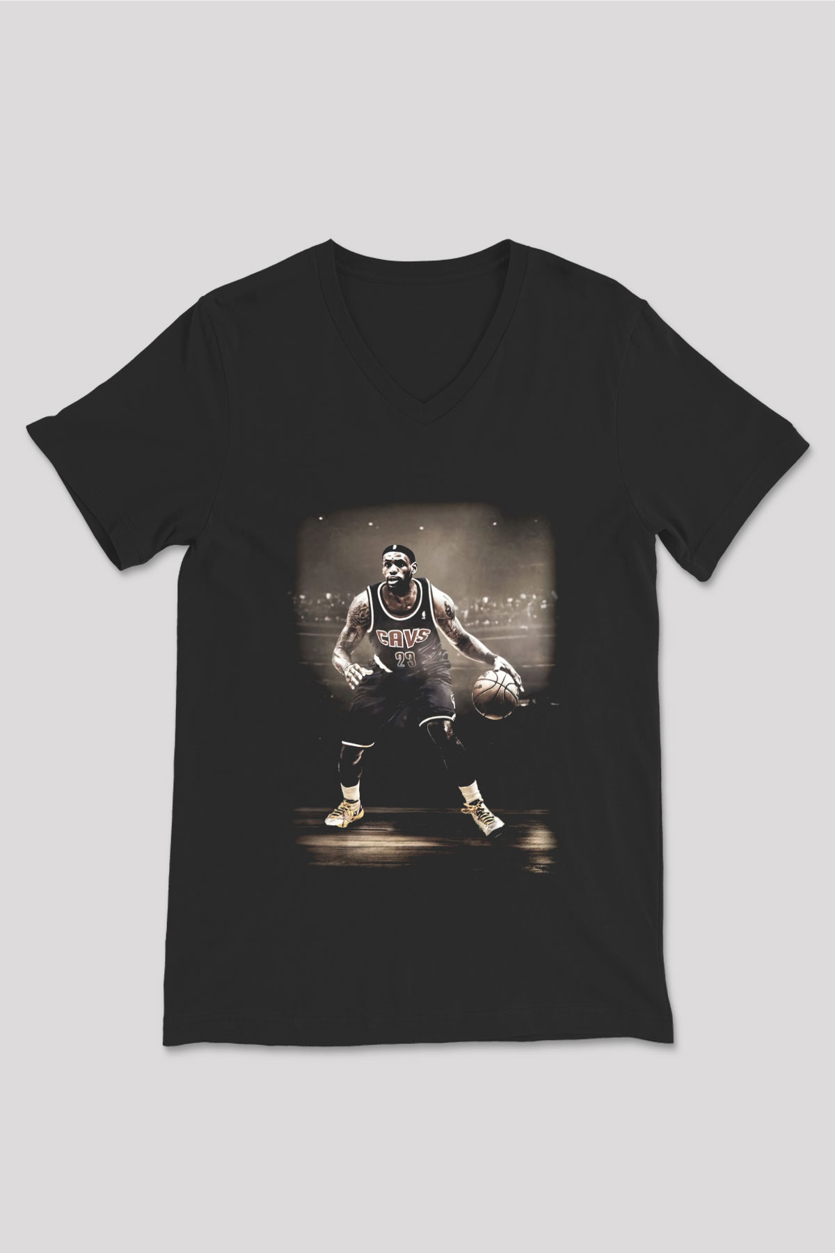 Basketbol Siyah Unisex V Yaka Tişört T-Shirt