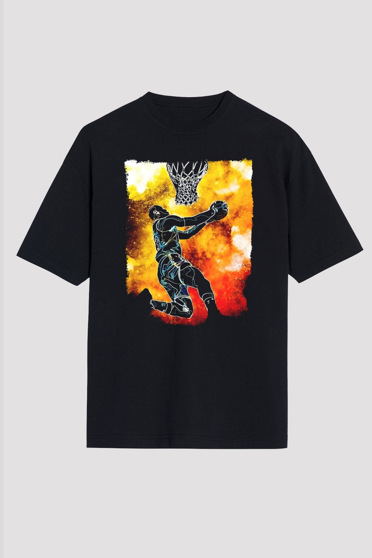 Basketbol Temalı Baskılı Unisex Siyah Tişört