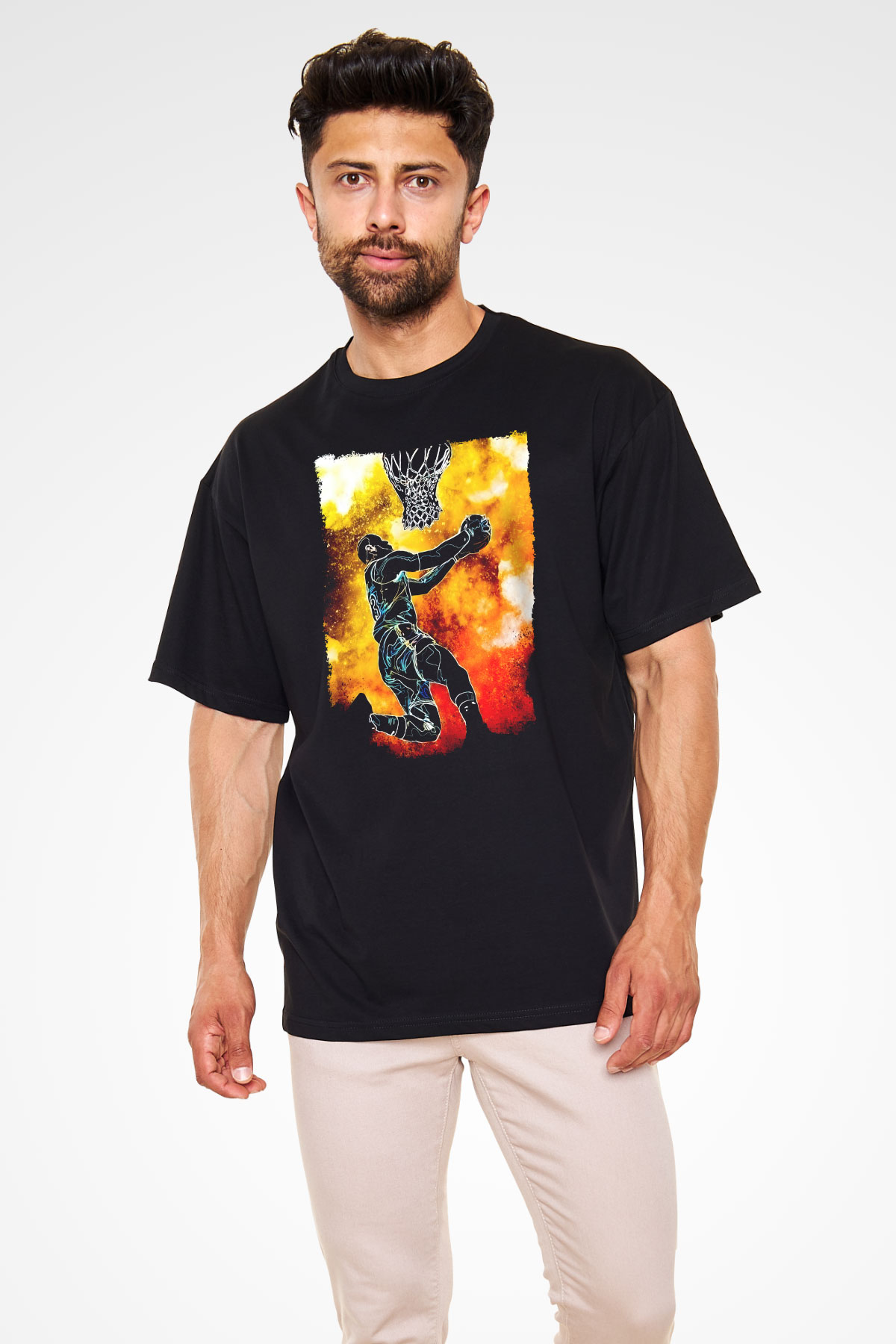 Basketbol Temalı Baskılı Unisex Siyah Tişört