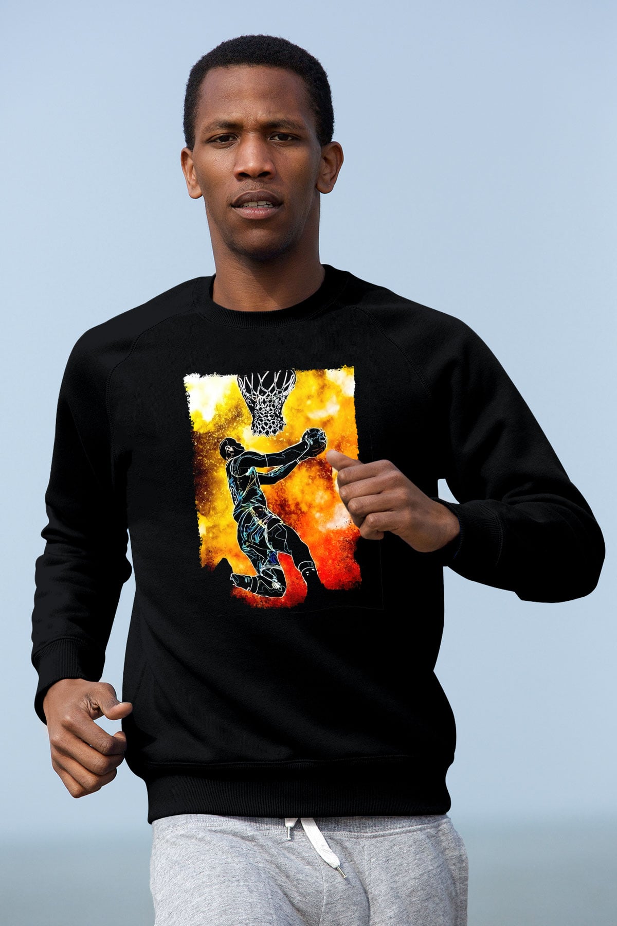 Basketbol Temalı Baskılı Unisex Siyah  Sweatshirt