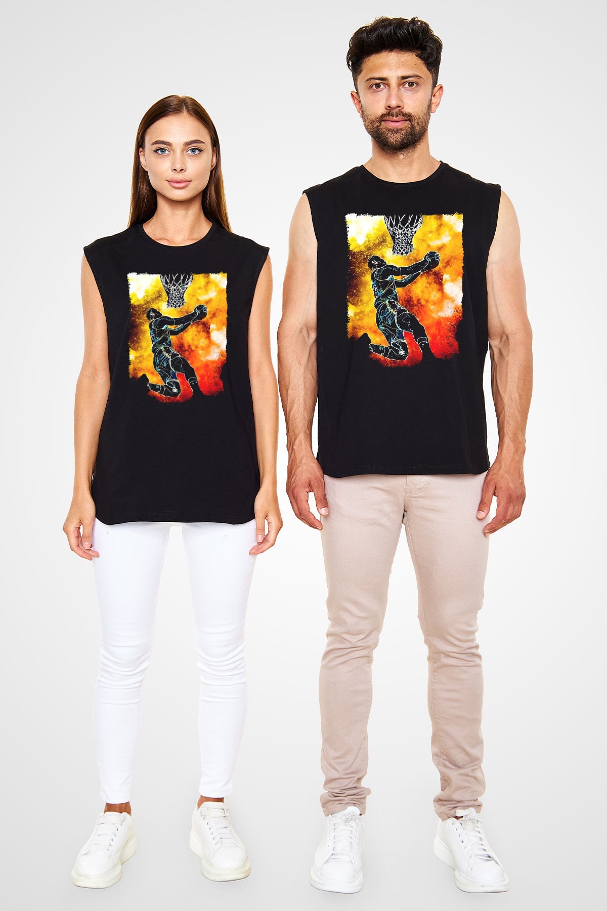 Basketbol Temalı Baskılı Unisex Siyah  Kolsuz Tişört
