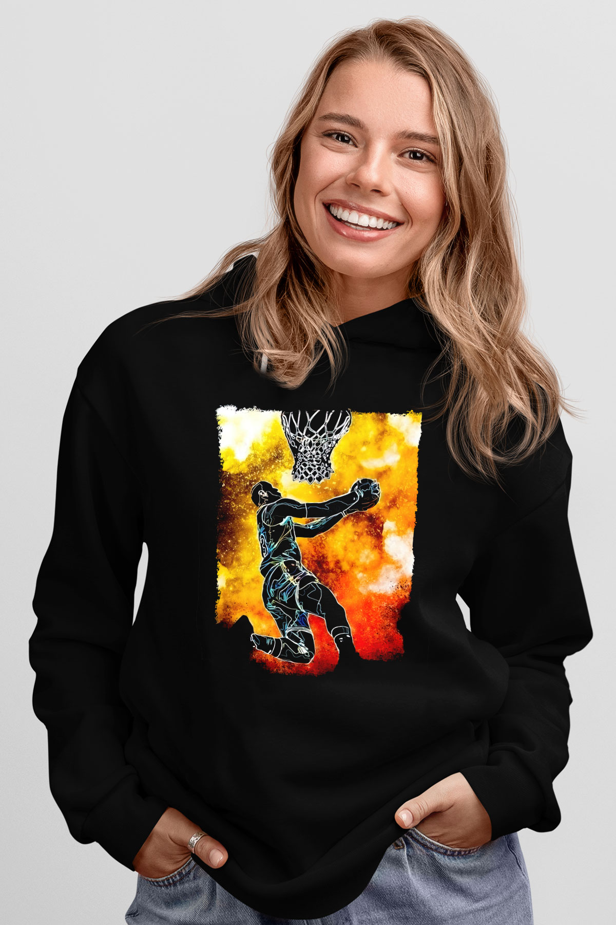 Basketbol TemalıSiyah  Unisex Hoodie
