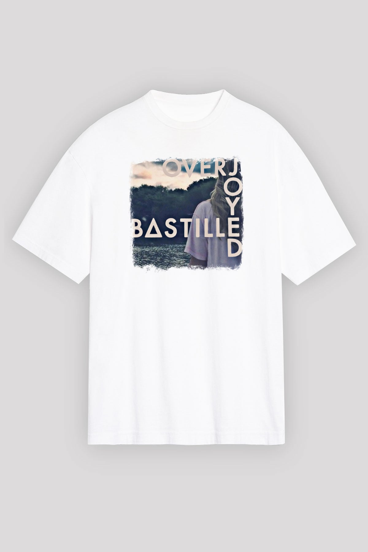 Bastille Baskılı Unisex Beyaz Oversize Tişört