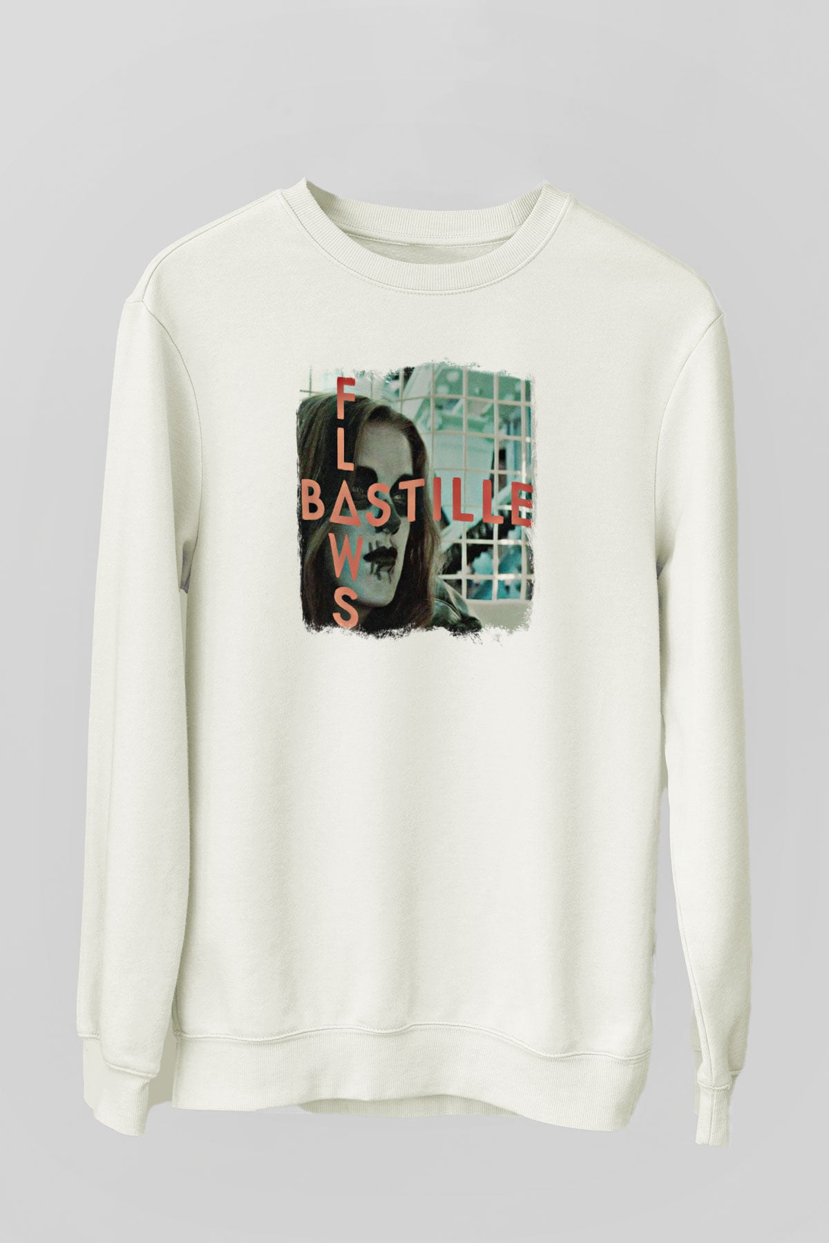 Bastille Baskılı Unisex Beyaz Sweatshirt