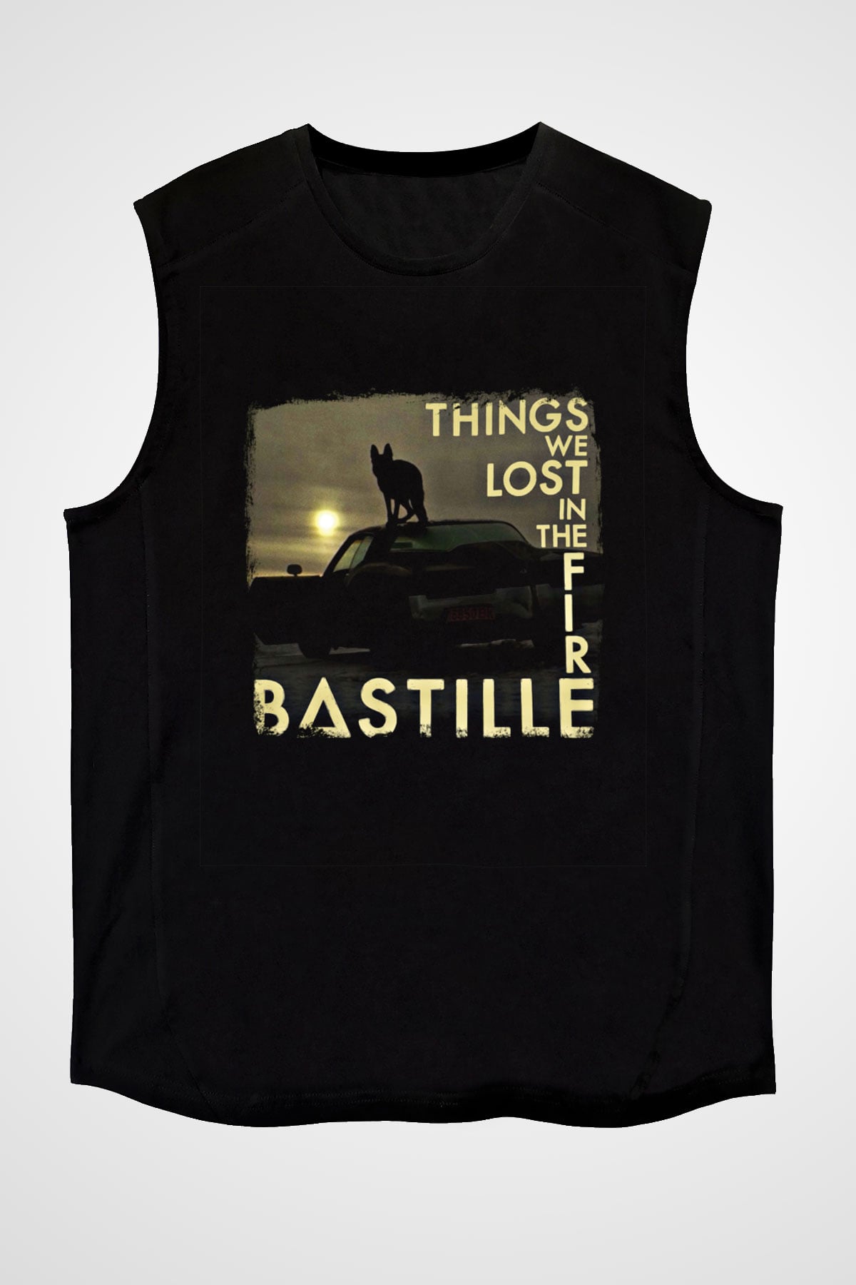 Bastille Baskılı Unisex Siyah Kolsuz Tişört