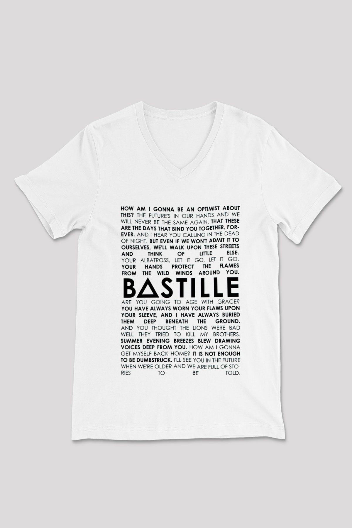 Bastille Beyaz Unisex V Yaka Tişört T-Shirt