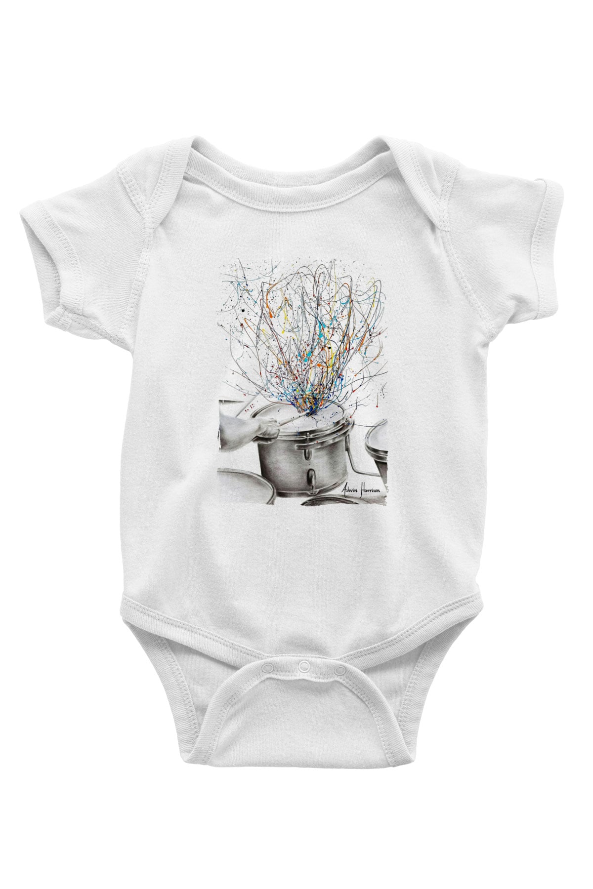 Bateri Baskılı Beyaz Unisex Bebek Body - Zıbın