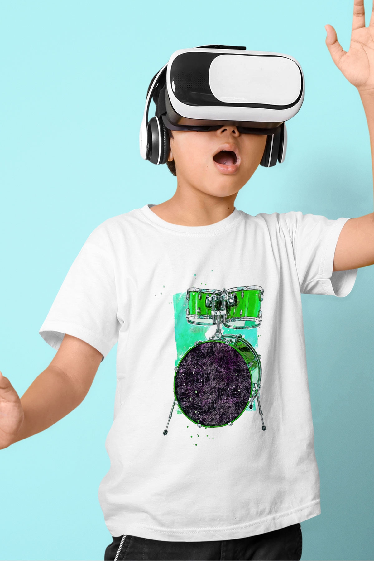 Bateri Baskılı Beyaz Unisex Beyaz Çocuk Tişört - Tshirt