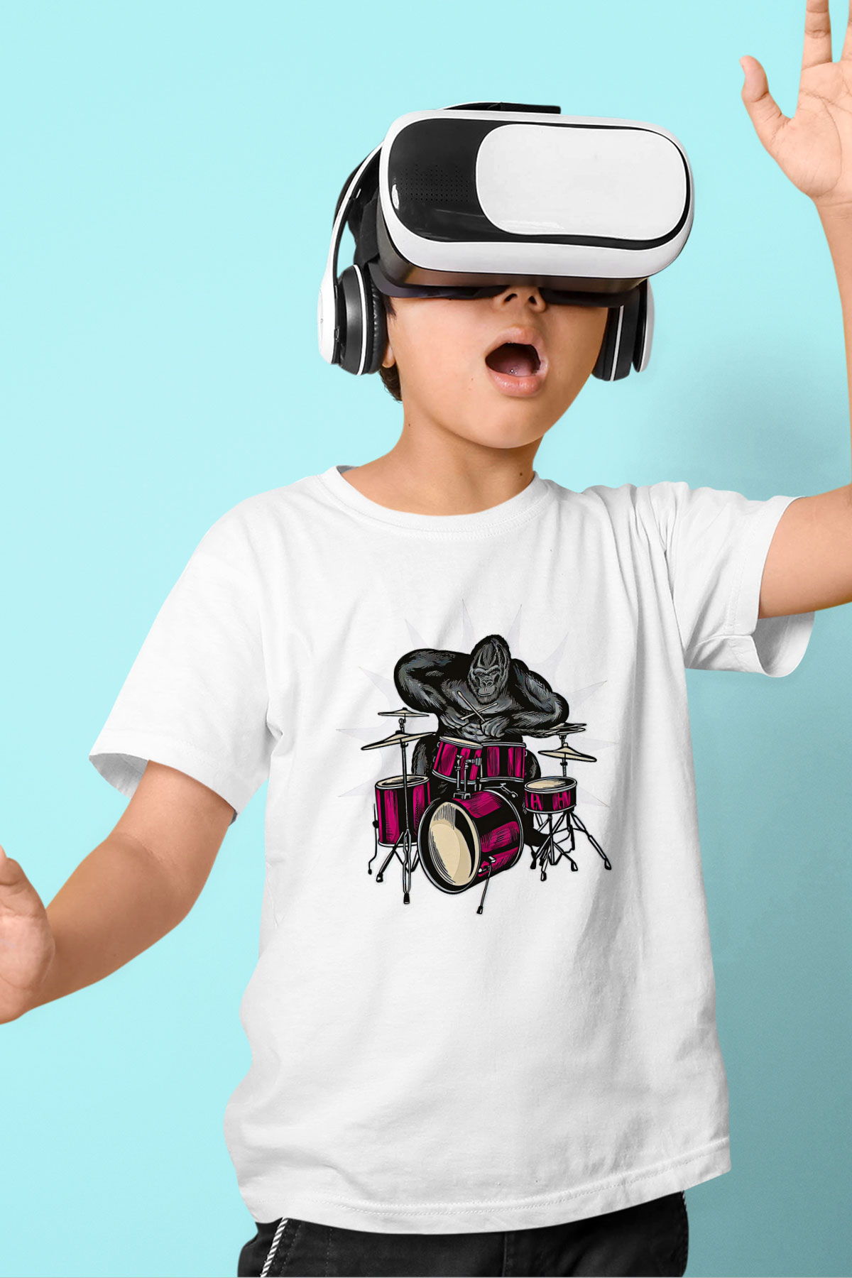 Bateri Baskılı Beyaz Unisex Beyaz Çocuk Tişört - Tshirt